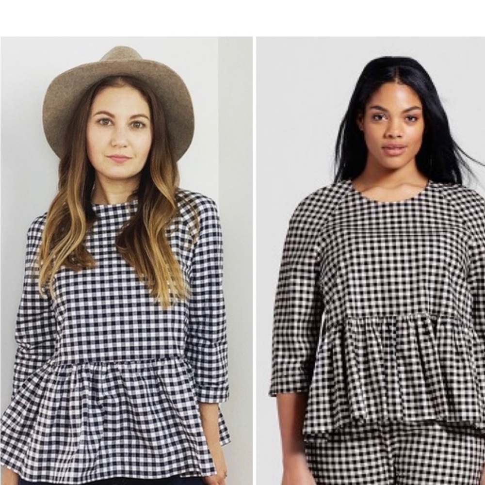 Victoria Beckham black and white gingham peplum top. NWOT